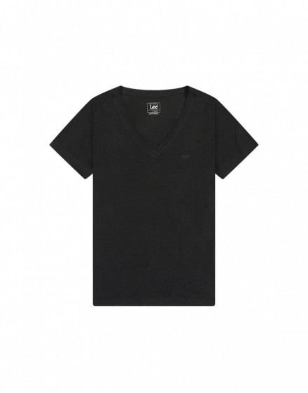 V NECK TEE BLACK, XS