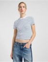 CROPPED TEE WHITE INDIGO STRIPE, L