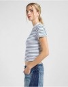 CROPPED TEE WHITE INDIGO STRIPE, L