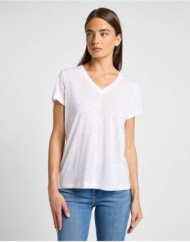 V NECK TEE BRIGHT WHITE, XS